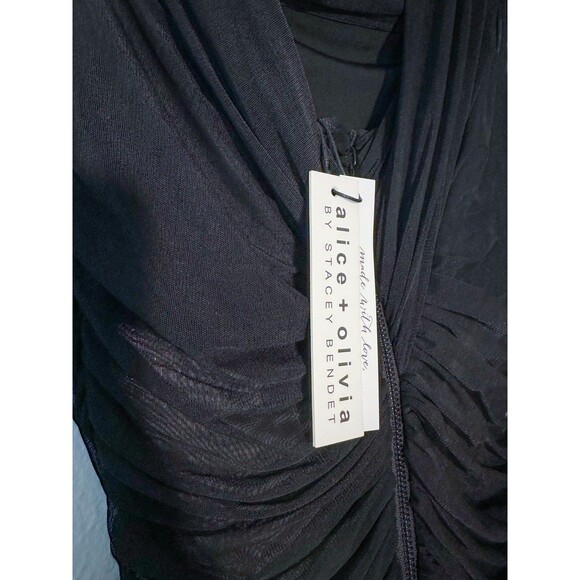 Alice & Olivia Black Mesh Midi Dress Women’s Size 2 Ruched Body-con Off Shoulder - Picture 9 of 9